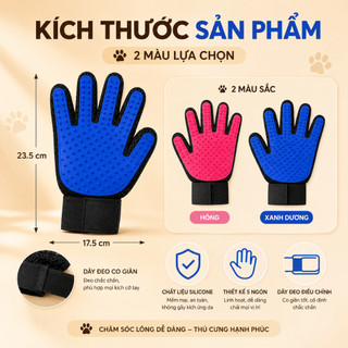 Găng Tay Chải Lông Thú Cưng Silicone 5 Ngón Cho Chó Mèo - Loại Bỏ Lông Rụng, Massage Nhẹ Nhàng