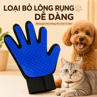 Găng Tay Chải Lông Thú Cưng Silicone 5 Ngón Cho Chó Mèo - Loại Bỏ Lông Rụng, Massage Nhẹ Nhàng