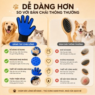 Găng Tay Chải Lông Thú Cưng Silicone 5 Ngón Cho Chó Mèo - Loại Bỏ Lông Rụng, Massage Nhẹ Nhàng