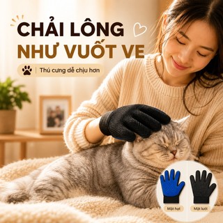 Găng Tay Chải Lông Thú Cưng Silicone 5 Ngón Cho Chó Mèo - Loại Bỏ Lông Rụng, Massage Nhẹ Nhàng