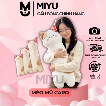 Gối Ôm Mèo Mũ Dài MIYU Hình Thú & Trái Cây Cute – Gối Ôm Mèo đội mũ- Gối Ôm Khủng Long Mềm Mịn Cho Bé và Người Lớn