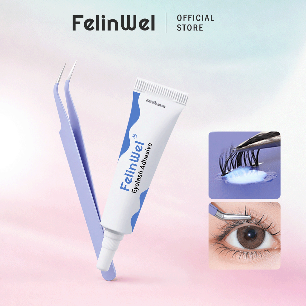 FelinWel - Bộ Nhíp & Keo Dán Lông Mi Giả, Giữ Chắc Lâu Trôi Không Thấm Nước, Dễ Dùng Cho Người Mới Bắt Đầu