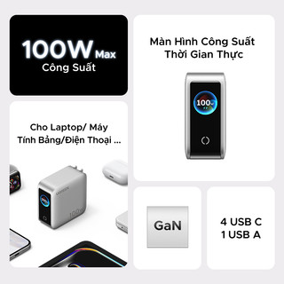 Bộ sạc nhanh 5 cổng USB Type-C UGREEN 100W (USB-C * 4 / USB-A * 1)