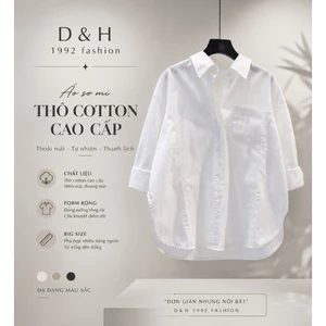 Áo sơ mi nữ dài tay , chất thô cotton cao cấp mềm mát dáng rộng đuôi tôm full size 40-70kg.H1.