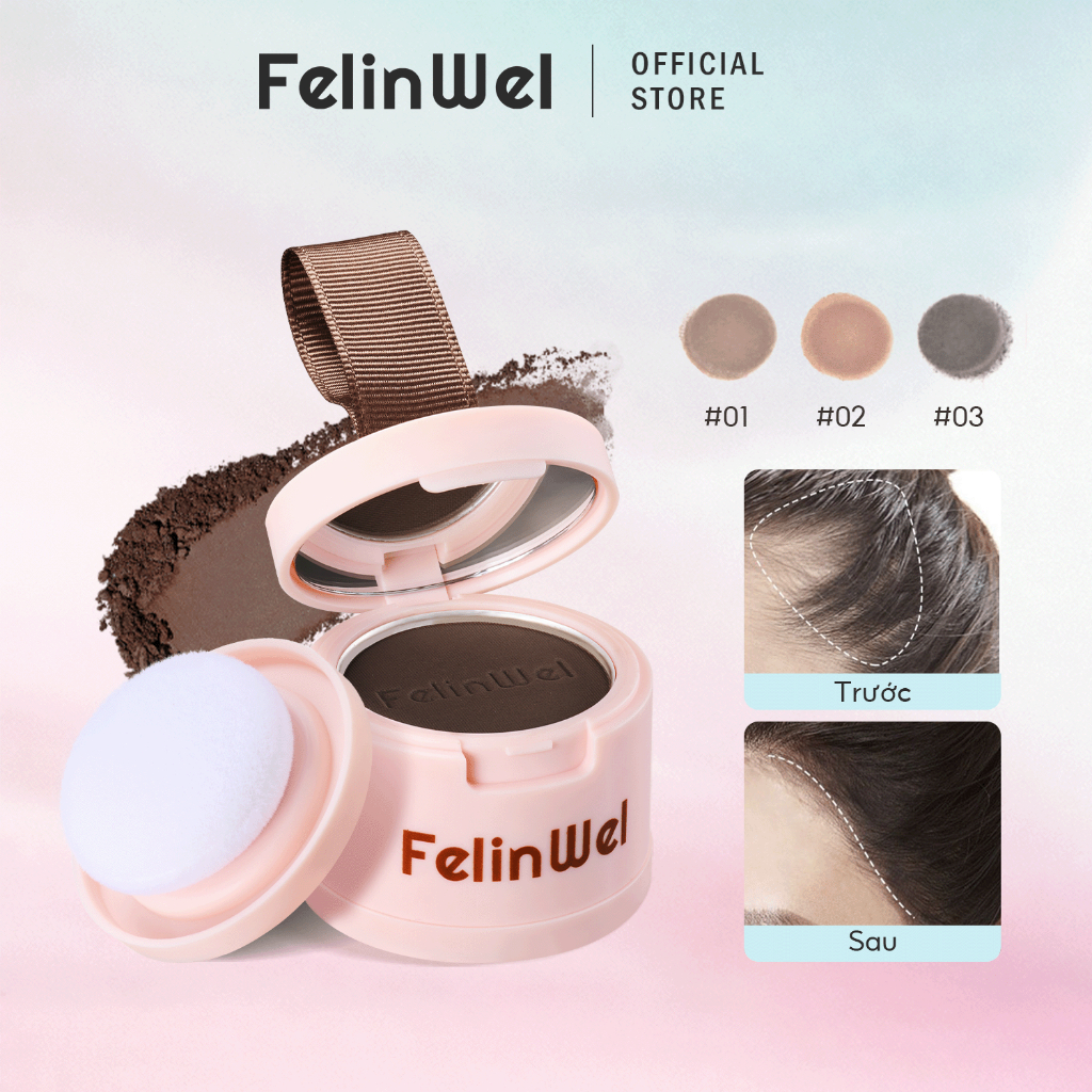 FelinWel Phấn Che Hói Tóc & Chân Tóc 4g - Bộ Đầy Đủ Có Gương, Bông, Che Phủ Tự Nhiên