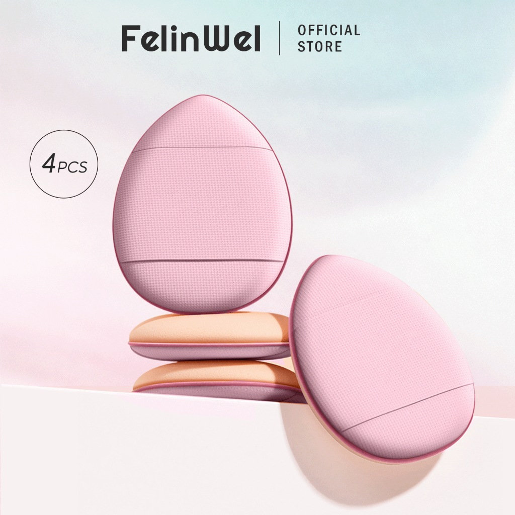 FelinWel - Bộ 4 Bông Mút Trang Điểm Cỡ Nhỏ Chuyên Nghiệp, Siêu Mềm Tái Sử Dụng, Trang Điểm Chi Tiết Tiện Mang Theo