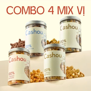Combo Hạt Điều Cashou 4 Vị: Tỏi Ớt – Nướng Củi – Mix Hạt – Rang Muối | Giòn Bùi, Rang Mới, Không Ngấy