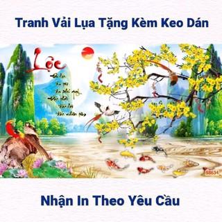 Tranh dán tường hoa mai hoa đào, tranh 3D dán tường in trên chất liệu vải lụa (shop tặng kèm keo dán)