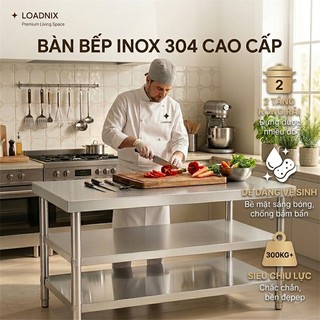 LOADNIX Bàn Inox Nhà Bếp 1/2/3 Tầng Có Thanh Chống Đỡ Cường Cường Bàn Làm Việc Chịu Lực Tốt Chống Gỉ Sét Dễ Vệ Sin
