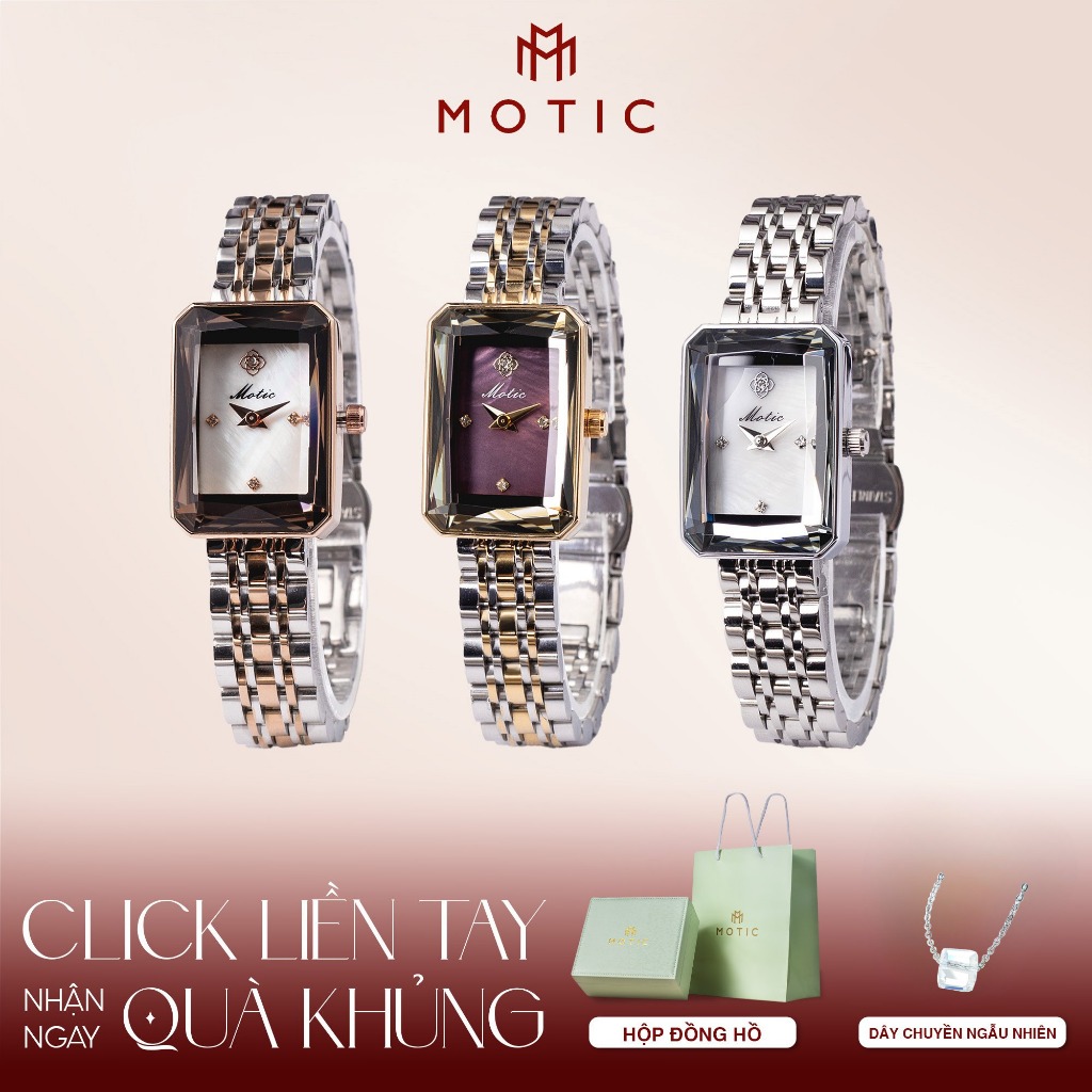 Đồng Hồ Nữ MOTIC 3058 – Mặt Vuông Viền Pha Lê - Thiết Kế Thanh Lịch - Nhẹ Tay