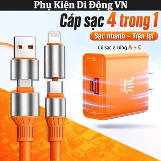Củ sạc nhanh GaN 65W PD USB-A + Type-C kèm cáp 4 trong 1 cho iPhone 11 12 13 14 15 16 17 Honor OPPO Vivo Xiaomi Samsung