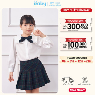 Set đồ đi học bé gái ILABY HCM áo sơ mi dài tay và chân váy xếp ly kèm nơ cho bé gái [1949 2558]