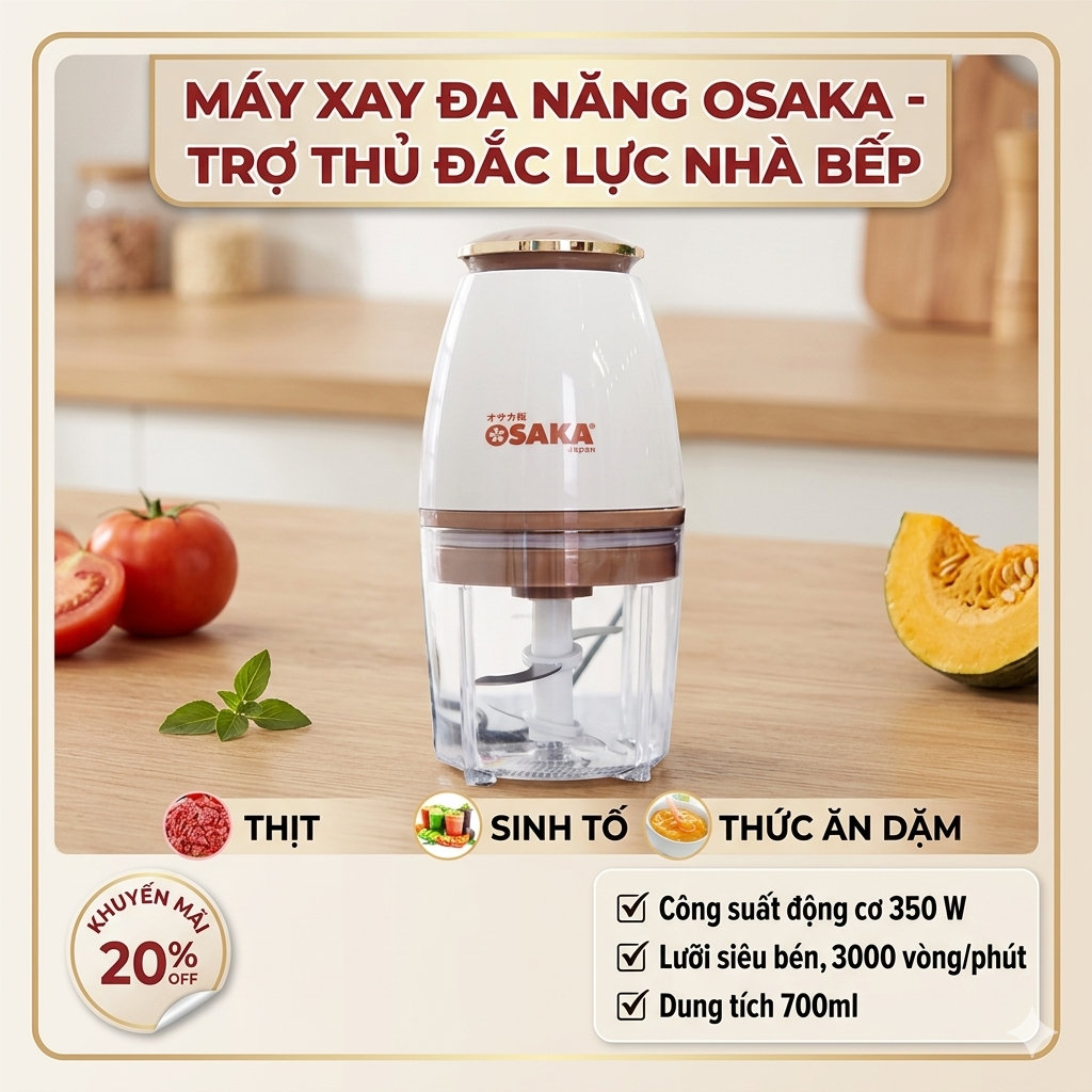 Máy Xay Đa Năng Osaka Cao Cấp - Xay Thịt, Xay Sinh Tố Siêu Nhanh, Lưỡi Dao Không Gỉ, Dễ Vệ Sinh