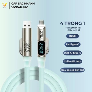 Cáp Sạc Nhanh 4in1 Công Suất 240W Chiều Dài 1.8m Dù bọc Silicon – Màn Hình LED Hiển Thị Công Suất – Dây Sạc Đa Năng CS10