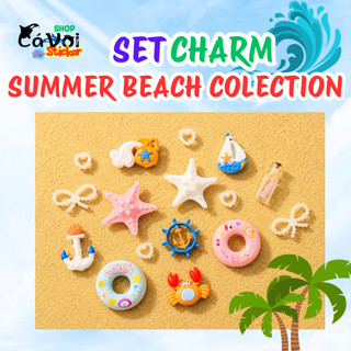 [ĐỘC QUYỀN]Set Charm Summer Beach Collection Sao Biển Cua Biển Thuyền Buồm Neo Biển Phao Bơi Trang Trí Dép Hot Trend