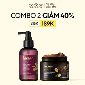 Combo 1 Nước dưỡng da đầu bồ kết 140ml + 1 Hũ Cà phê Đắk Lắk làm sạch da chết cơ thể Cocoon 200ml