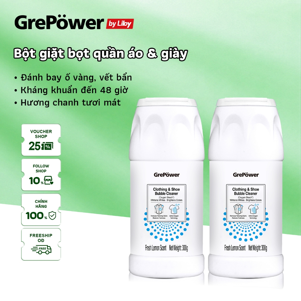 Bột Giặt Bọt Đa Năng GrePower, Làm Trắng Quần Áo Và Giày, Không Cần Chà Xát, Làm Trắng Vết Bẩn