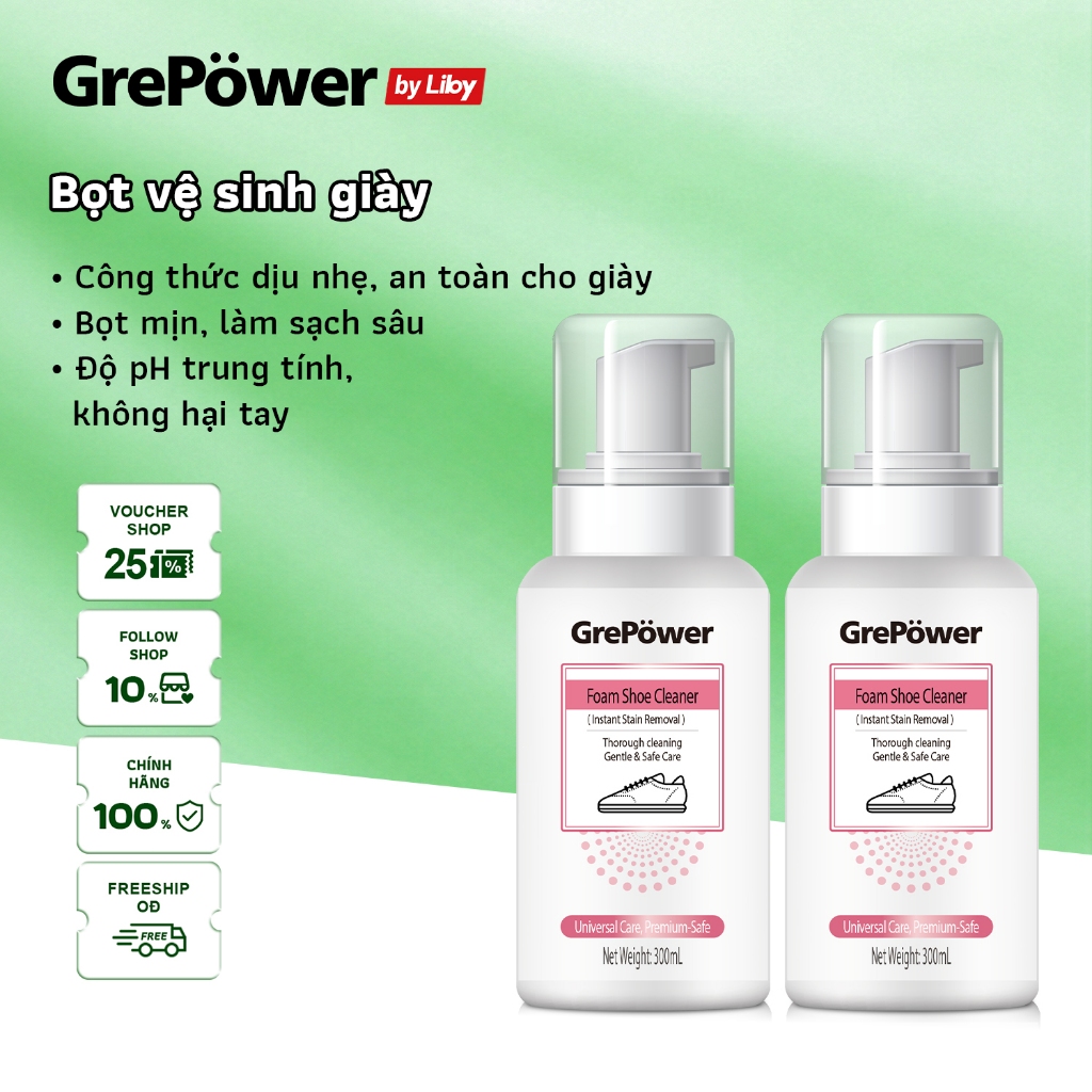 Bọt vệ sinh giày Grepower-Dịu nhẹ không làm hại giày, Lau sạch tức thì, Loại bỏ vết bẩn nhanh chóng