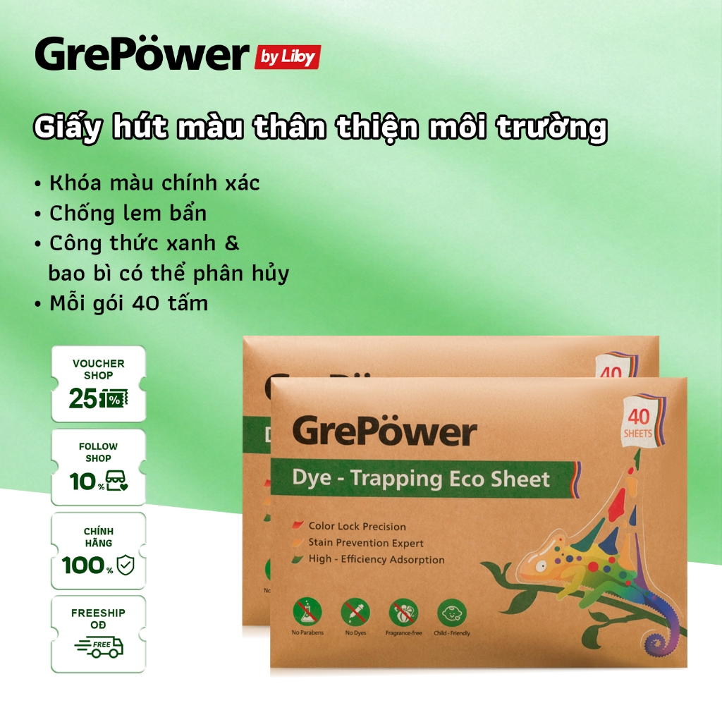 Giấy Hút Màu & Chống Phai Grepower – Giấy bảo vệ chống bẩn cho máy giặt, tấm bảo vệ ngăn phai màu và giữ màu sắc quần áo