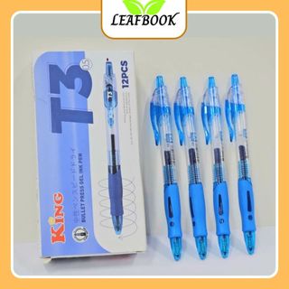 LEAFBOOK Bút Bi Gel Nước Bấm LEX/LEA/KING T3 S08 Ngòi 0.5mm – Có Đệm Cầm, Viết Êm, Mực Ra Đều