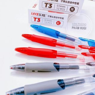 LEAFBOOK Bút Bi Gel Nước Bấm LEX/LEA/KING T3 S08 Ngòi 0.5mm – Có Đệm Cầm, Viết Êm, Mực Ra Đều
