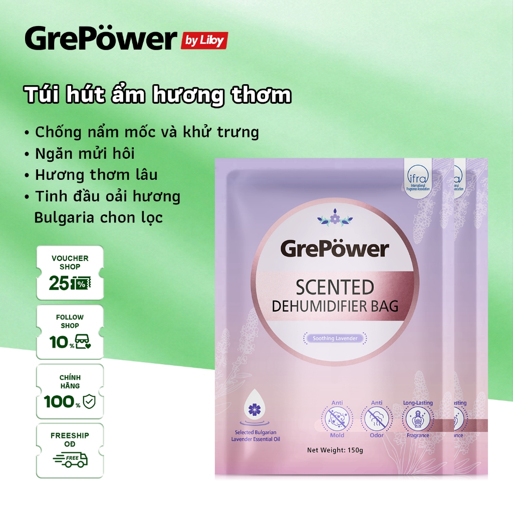 Túi hút ẩm hương thơm GrePower by Liby | Hút ẩm hiệu quả Tạm biệt ẩm mốc Dùng cho tủ quần áo / tủ giày