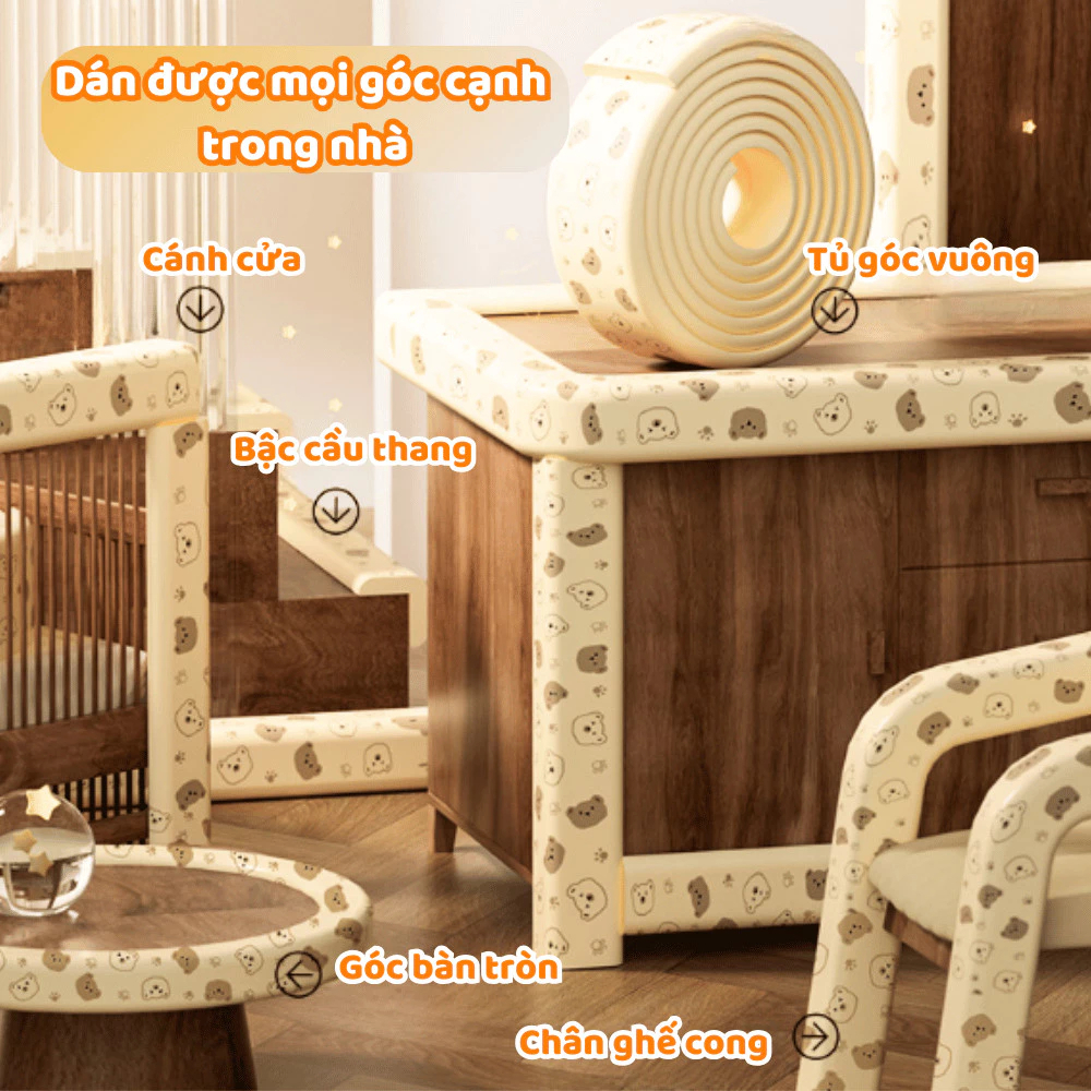 Đệm Xốp Bịt Góc Bàn, Đầu Giường Chống Va Chạm Cho Bé HOMIE Dải Bảo Vệ Bọc Cạnh Bàn,Chất Liệu An Toàn