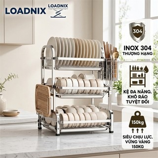 Kệ Để Chén Bát Inox Tích Hợp Khay Xả Nước Kệ Bát Đĩa Inox Đa Năng Chịu lực tốt