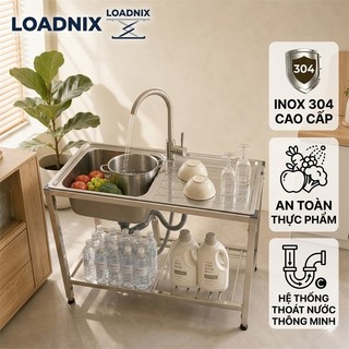 LOADNIX Chậu rửa bát 1 hố Inox 304 cao cấp Bồn rửa chén đa năng Bền bỉ không gỉ sét