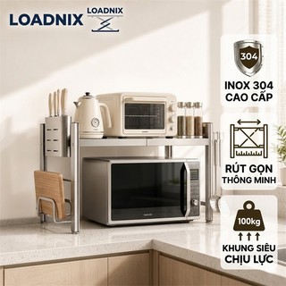 Kệ Lò Vi Sóng inox 304 Có kèm hộp đũa & kệ thớt Kệ để đồ nhà bếp Bền bỉ lâu năm
