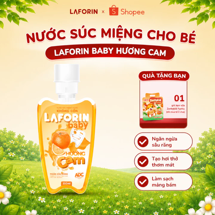 Laforin Baby Hương Cam - Nước Súc Miệng Giảm Sâu Răng, Vệ Sinh Răng Miệng Cho Bé (Chai 350ml)