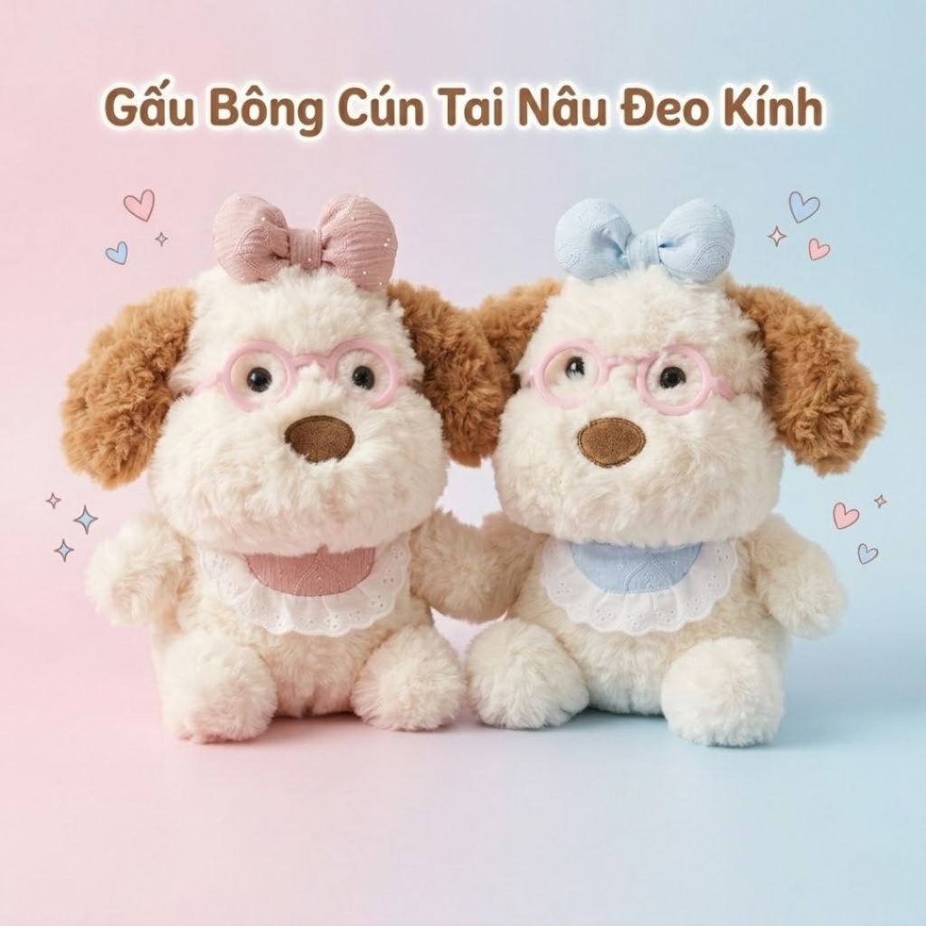 Gấu Bông Cún,Chó Tai Nâu Mini Siêu Dễ Thương, Thú Nhồi Bông Chó,Cún Lông Xù Mềm Mại 25CM Quà Tặng Cho Bé