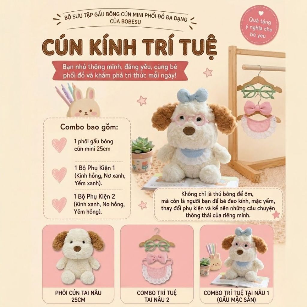 BST Gấu Bông Cún Chó Con Mini Đáng Yêu, Thú Nhồi Bông Chó Cún Lông Xù Mềm Mại Quà Tặng Cho Bé