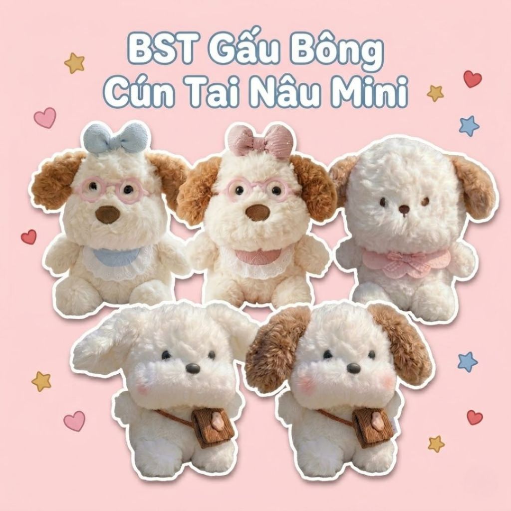 Gấu Bông Cún,Chó Tai Nâu Mini Siêu Dễ Thương, Thú Nhồi Bông Chó,Cún Lông Xù Mềm Mại 25CM Quà Tặng Cho Bé