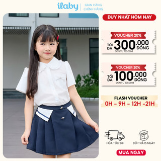 Set đồ đi học cho bé gái ILABY HCM áo sơ mi học sinh cổ sen và quần giả váy phối xếp ly xinh xắn[3226 3295]
