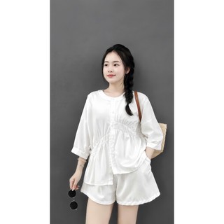 Set Bigsize nữ áo tay lỡ, dáng rộng phối quần short cạp chun, chất liệu mềm mịn thoáng mát -A293+Q500