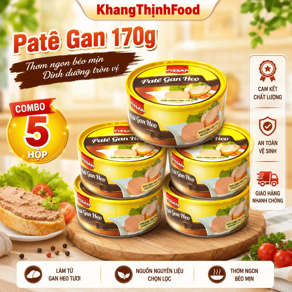 [ COMBO 5 HỘP ] Patê Gan Heo Vissan – Date 2028, HSD 36 Tháng, Ăn Liền Tiện Lợi