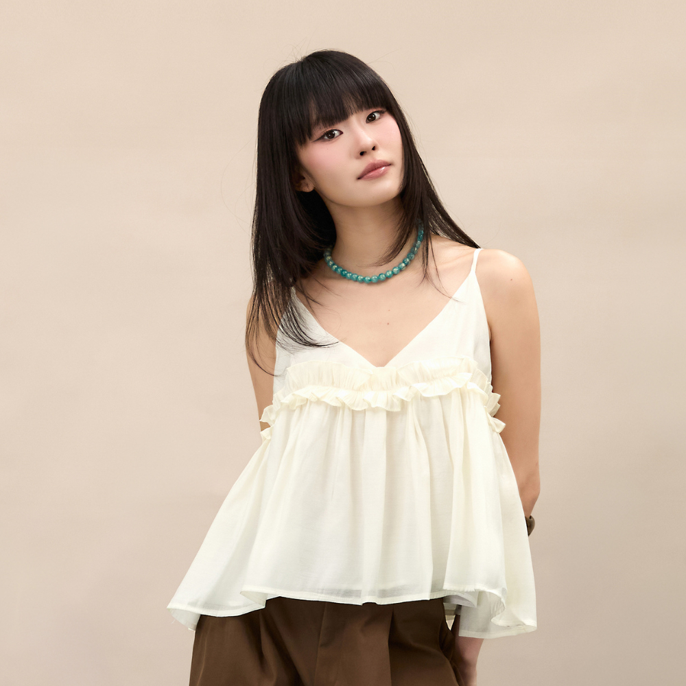 Áo kiểu hai dây babydoll Bisel Miều Est.2013 chất vải tơ hàn nhẹ nhàng thoáng mát