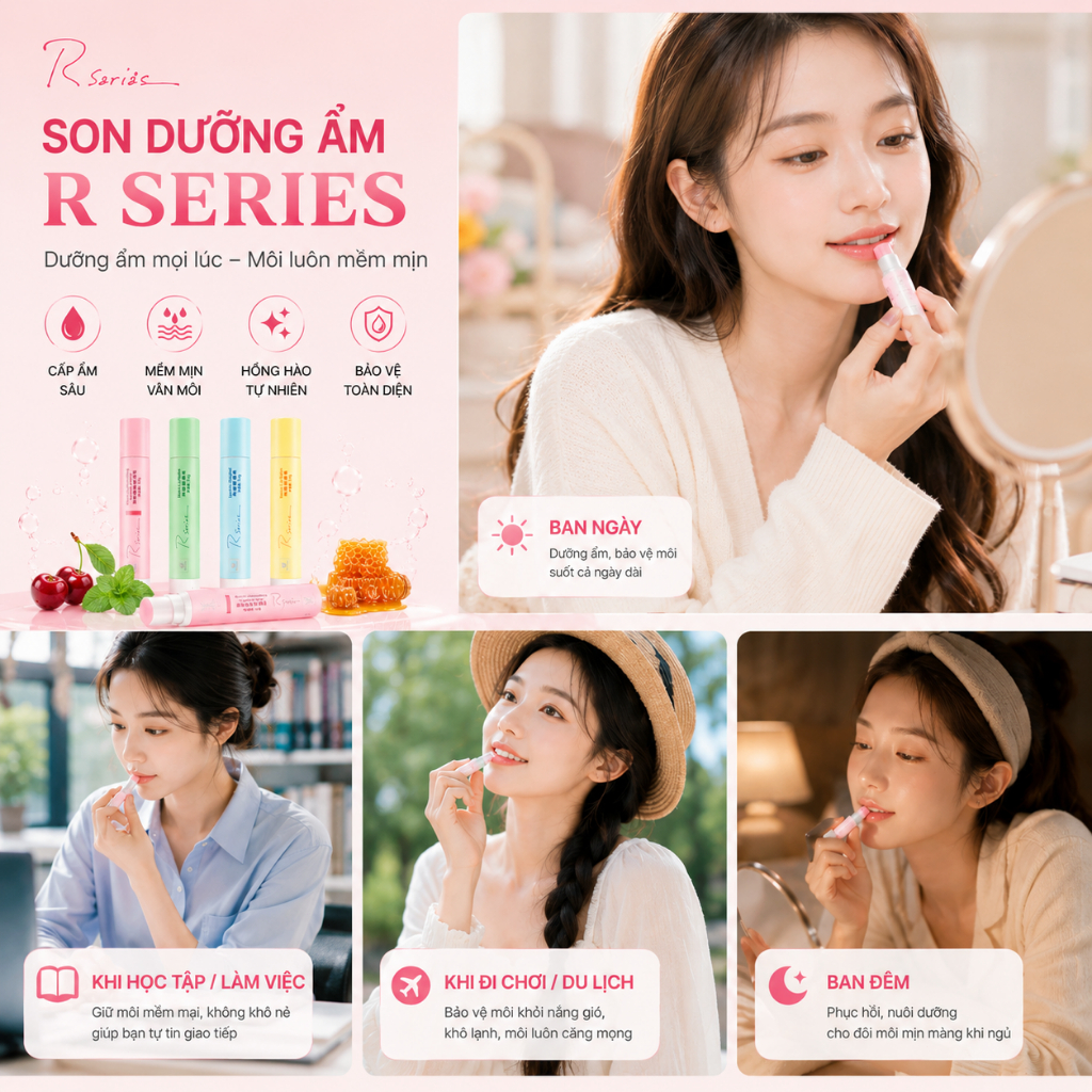 Son Dưỡng Môi R-Series Chính Hãng 3.5g - Hương Thơm 24H, Hương Dịu Nhẹ, Dưỡng Ẩm、Nhẹ Mỏng Phù Hợp Mọi Loại Da
