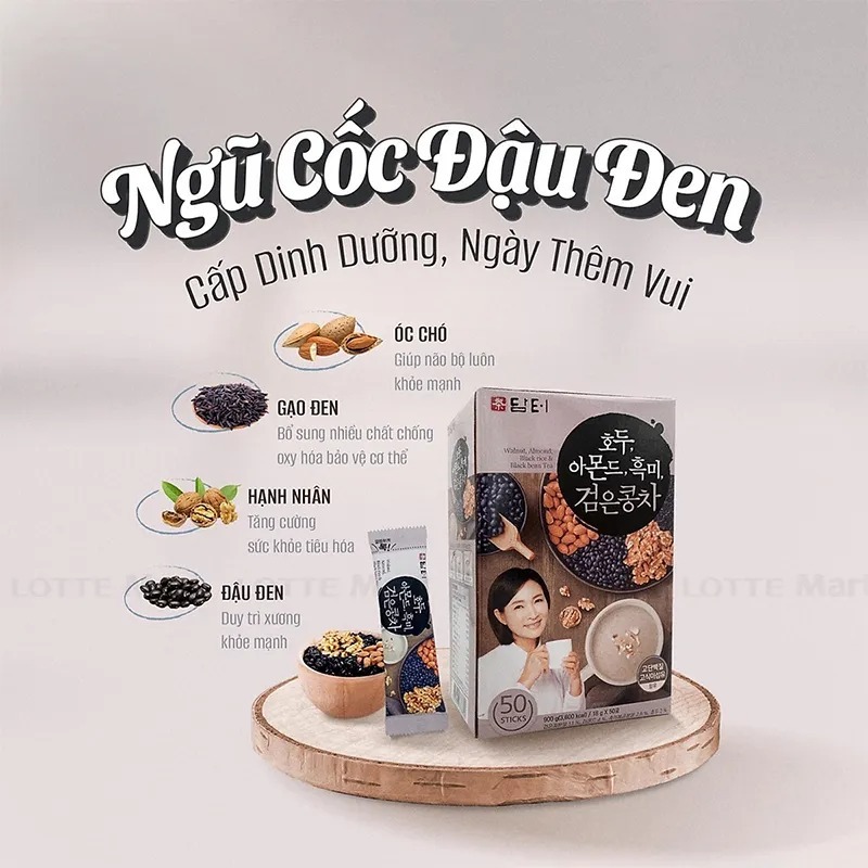 Bột Ngũ Cốc Damtuh Hàn Quốc 40-50 Gói, Ngũ Cốc Óc Chó Hạnh Nhân Ý Dĩ, Mè Đen, 15 Loại Hạt Thơm Ngon