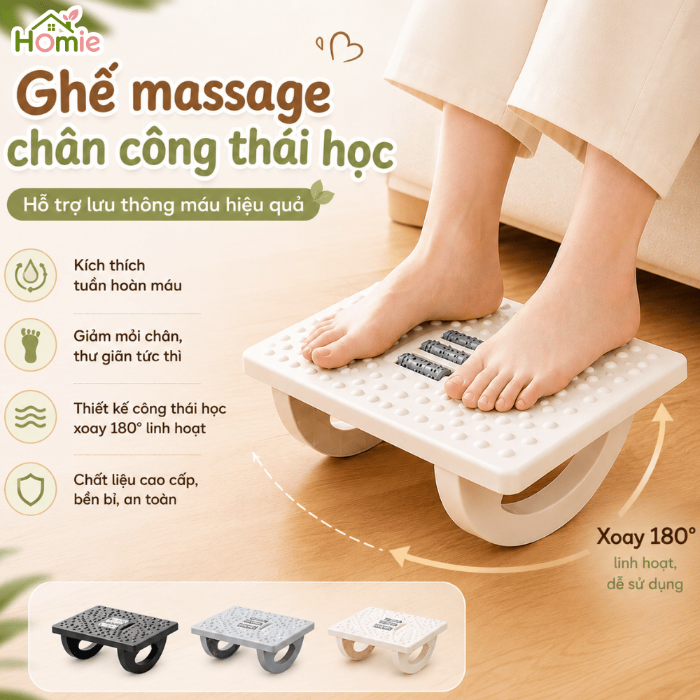 Ghế Gác Chân Massage Thư Giãn HOMIE Ghế Kê Chân Công Thái Học Cho Dân Văn Phòng, Sinh Viên Xả Stress