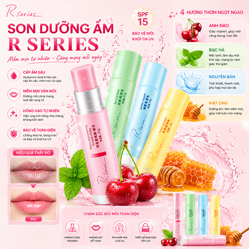 Son Dưỡng Môi R-Series Chính Hãng 3.5g - Hương Thơm 24H, Hương Dịu Nhẹ, Dưỡng Ẩm、Nhẹ Mỏng Phù Hợp Mọi Loại Da
