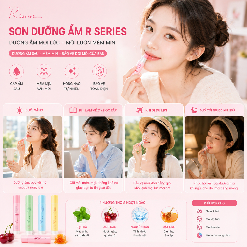 Son Dưỡng Môi R-Series Chính Hãng 3.5g - Hương Thơm 24H, Hương Dịu Nhẹ, Dưỡng Ẩm、Nhẹ Mỏng Phù Hợp Mọi Loại Da