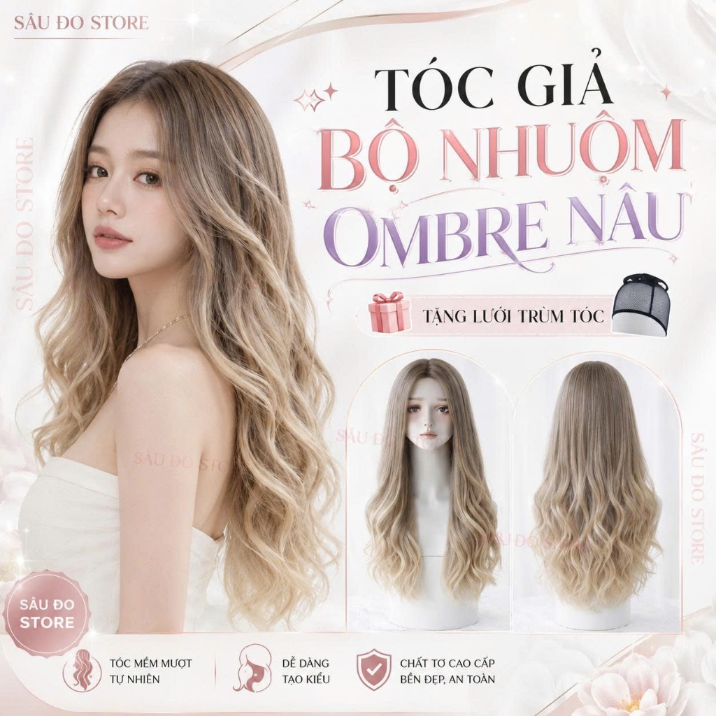 [HÀNG CAO CẤP] TÓC NGUYÊN ĐẦU NHUỘM NÂU, VÀNG KIM SIÊU TÂY HÌNH THẬT TẶNG LƯỚI TRÙM