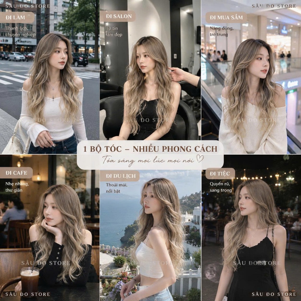 [HÀNG CAO CẤP] TÓC NGUYÊN ĐẦU NHUỘM NÂU, VÀNG KIM SIÊU TÂY HÌNH THẬT TẶNG LƯỚI TRÙM