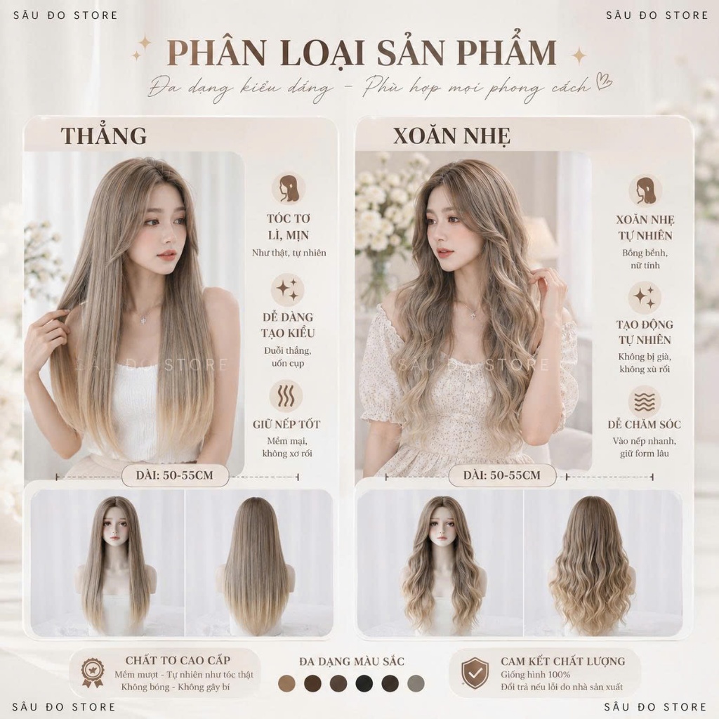 [HÀNG CAO CẤP] TÓC NGUYÊN ĐẦU NHUỘM NÂU, VÀNG KIM SIÊU TÂY HÌNH THẬT TẶNG LƯỚI TRÙM