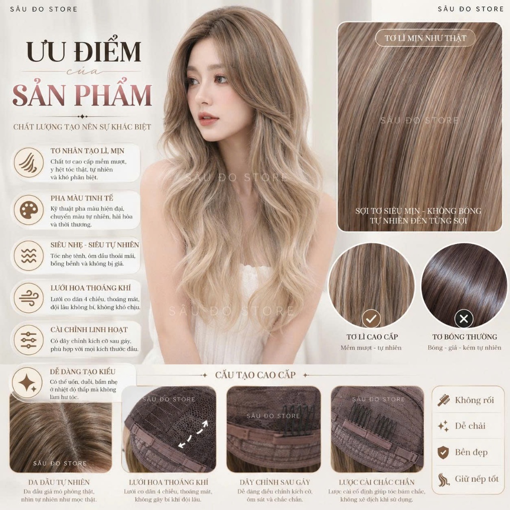 [HÀNG CAO CẤP] TÓC NGUYÊN ĐẦU NHUỘM NÂU, VÀNG KIM SIÊU TÂY HÌNH THẬT TẶNG LƯỚI TRÙM
