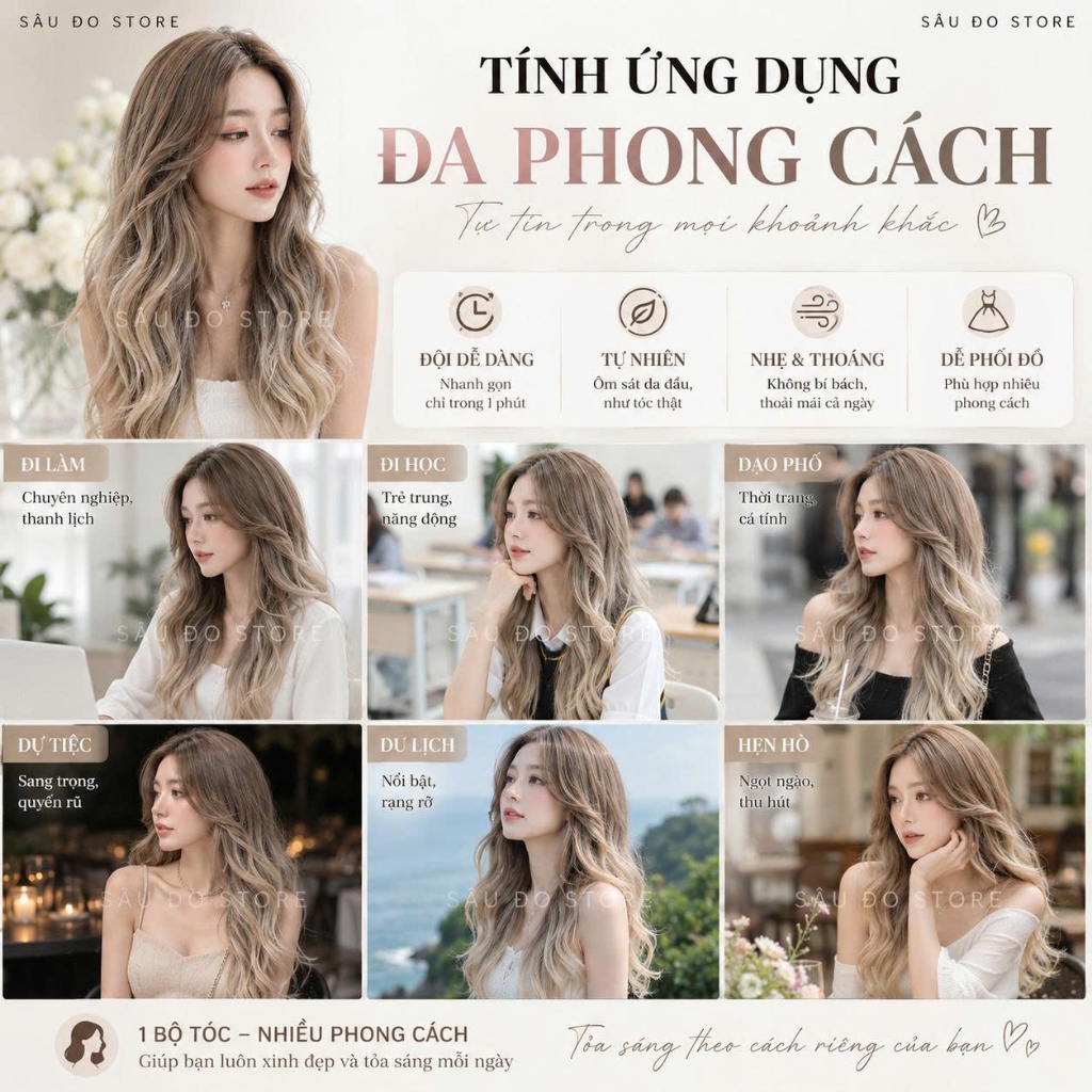 [HÀNG CAO CẤP] TÓC NGUYÊN ĐẦU NHUỘM NÂU, VÀNG KIM SIÊU TÂY HÌNH THẬT TẶNG LƯỚI TRÙM
