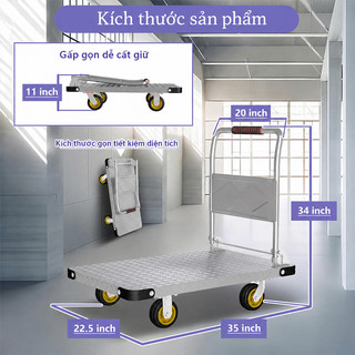 Xe đẩy hàng Xe Đẩy Gấp Gọn Thép Bánh xe chống ồn Gấp Gọn Tiện Lợi 4 bánh xe Tải Trọng 600kg