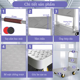 Xe đẩy hàng Xe Đẩy Gấp Gọn Thép Bánh xe chống ồn Gấp Gọn Tiện Lợi 4 bánh xe Tải Trọng 600kg
